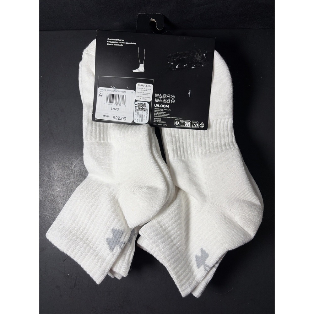 Under Armour Training Cotton 6-Pairs Men's Quarter Socks 8.5 - 10 - White - Picture 2 of 4